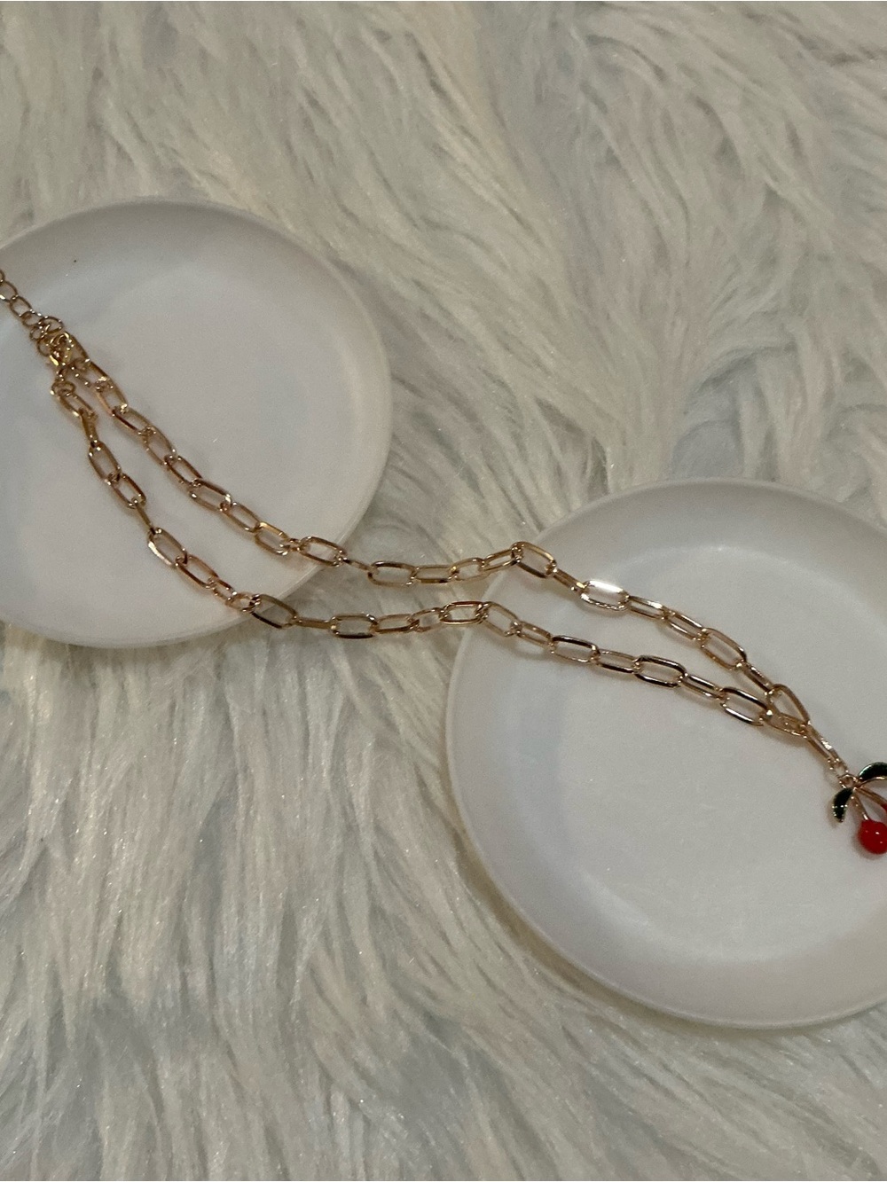 Red cherry charm gold-tone chain necklace